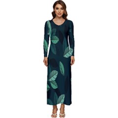 Leaves Long Sleeve Velour Longline Maxi Dress