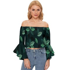 Leaves Off Shoulder Flutter Bell Sleeve Top