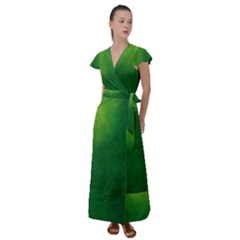 Light Green Abstract Flutter Sleeve Maxi Dress by nateshop