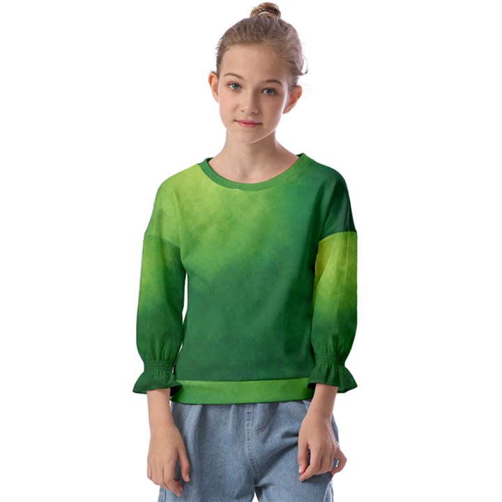 Light Green Abstract Kids  Cuff Sleeve Top