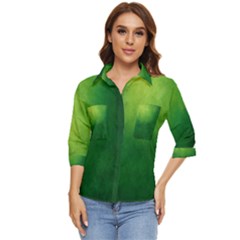 Light Green Abstract Women s Quarter Sleeve Pocket Shirt