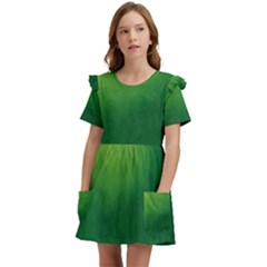 Light Green Abstract Kids  Frilly Sleeves Pocket Dress