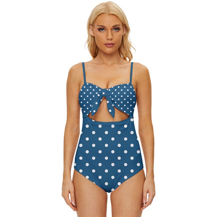 Polka-dots Knot Front One-Piece Swimsuit