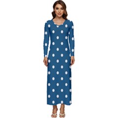 Polka-dots Long Sleeve Velour Longline Maxi Dress