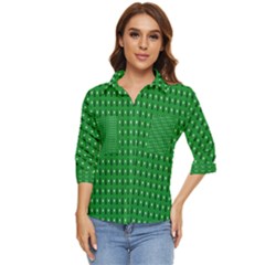 Light Green Christmas Tree Women s Quarter Sleeve Pocket Shirt