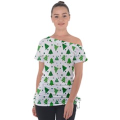 Christmas-trees Off Shoulder Tie-up Tee