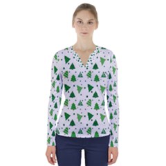 Christmas-trees V-neck Long Sleeve Top by nateshop