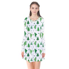 Christmas-trees Long Sleeve V-neck Flare Dress by nateshop