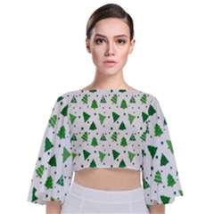 Christmas-trees Tie Back Butterfly Sleeve Chiffon Top by nateshop