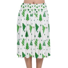 Christmas-trees Velvet Flared Midi Skirt by nateshop