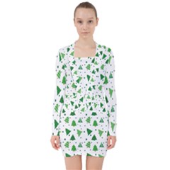 Christmas-trees V-neck Bodycon Long Sleeve Dress by nateshop