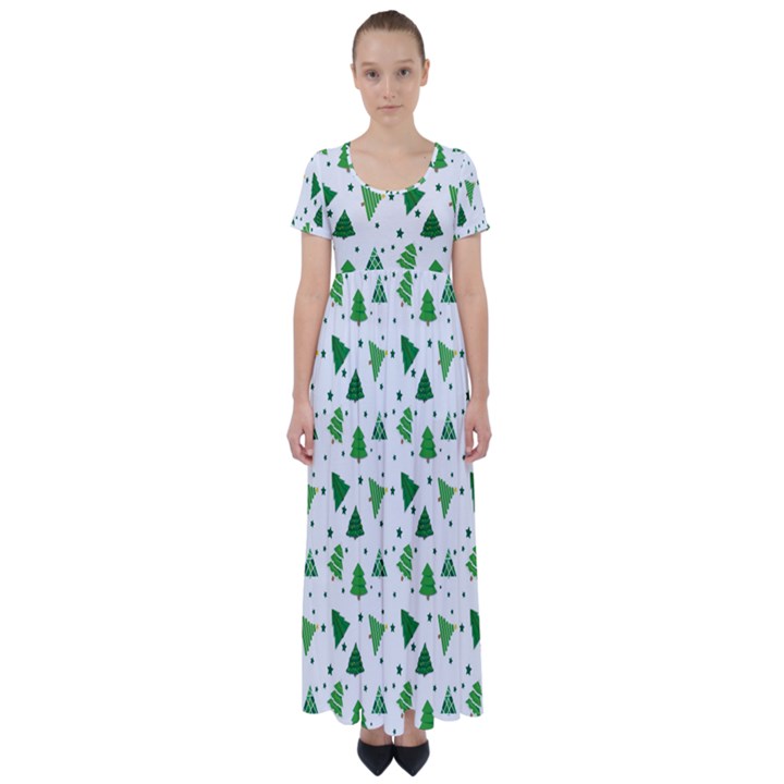 Christmas-trees High Waist Short Sleeve Maxi Dress