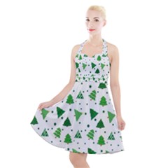 Christmas-trees Halter Party Swing Dress  by nateshop