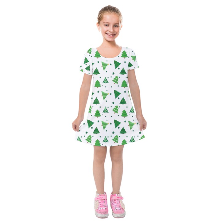 Christmas-trees Kids  Short Sleeve Velvet Dress