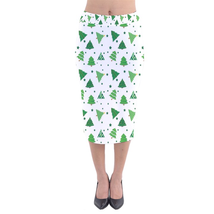 Christmas-trees Velvet Midi Pencil Skirt