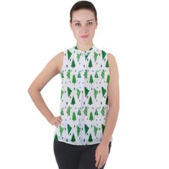 Christmas-trees Mock Neck Chiffon Sleeveless Top by nateshop