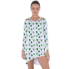 Christmas-trees Asymmetric Cut-out Shift Dress by nateshop