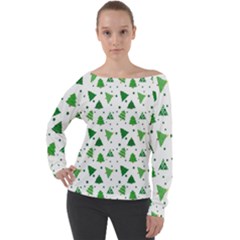 Christmas-trees Off Shoulder Long Sleeve Velour Top by nateshop