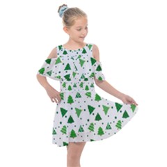 Christmas-trees Kids  Shoulder Cutout Chiffon Dress by nateshop