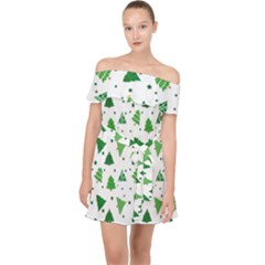 Christmas-trees Off Shoulder Chiffon Dress by nateshop