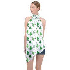 Christmas-trees Halter Asymmetric Satin Top