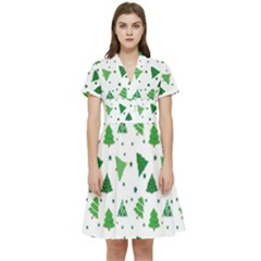 Christmas-trees Short Sleeve Waist Detail Dress by nateshop