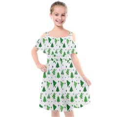 Christmas-trees Kids  Cut Out Shoulders Chiffon Dress by nateshop