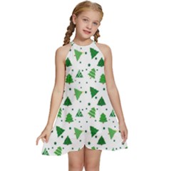 Christmas-trees Kids  Halter Collar Waist Tie Chiffon Dress by nateshop