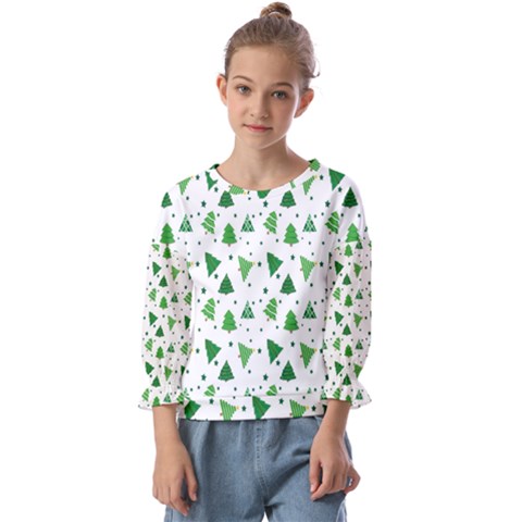 Christmas-trees Kids  Cuff Sleeve Top by nateshop