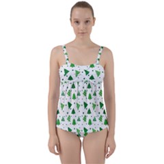 Christmas-trees Twist Front Tankini Set by nateshop