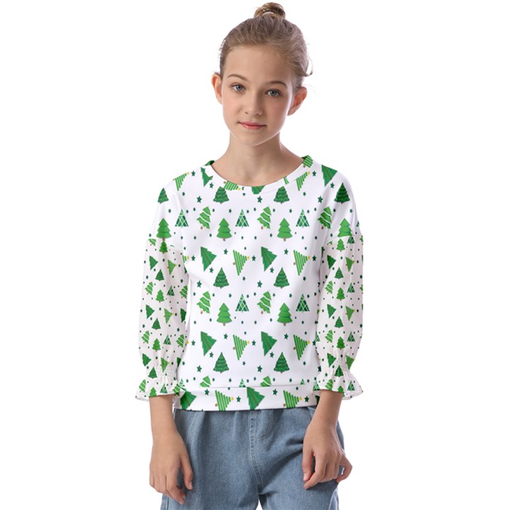 Christmas-trees Kids  Cuff Sleeve Top