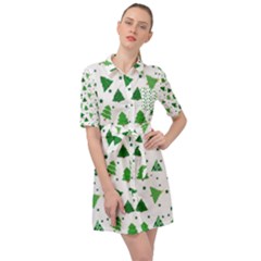 Christmas-trees Belted Shirt Dress by nateshop