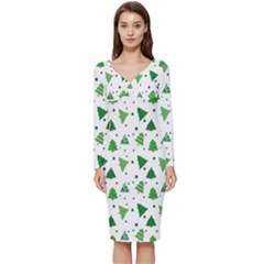 Christmas-trees Long Sleeve V-neck Bodycon Dress  by nateshop