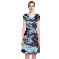 Abstract Painting Black Short Sleeve Front Wrap Dress by nateshop