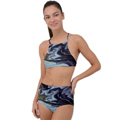 Abstract Painting Black High Waist Tankini Set