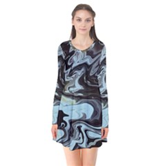 Abstract Painting Black Long Sleeve V-neck Flare Dress by nateshop