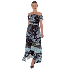 Abstract Painting Black Off Shoulder Open Front Chiffon Dress by nateshop