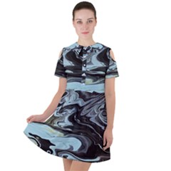 Abstract Painting Black Short Sleeve Shoulder Cut Out Dress  by nateshop