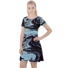 Abstract Painting Black Cap Sleeve Velour Dress  by nateshop