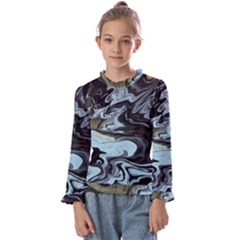 Abstract Painting Black Kids  Frill Detail Tee