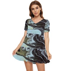 Abstract Painting Black Tiered Short Sleeve Babydoll Dress