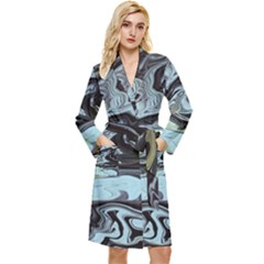 Abstract Painting Black Long Sleeve Velour Robe