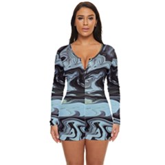 Abstract Painting Black Long Sleeve Boyleg Swimsuit