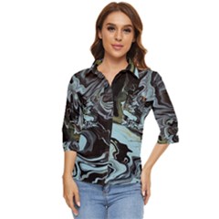 Abstract Painting Black Women s Quarter Sleeve Pocket Shirt