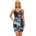 Abstract Painting Black Wrap Tie Front Dress View1