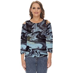 Abstract Painting Black Cut Out Wide Sleeve Top