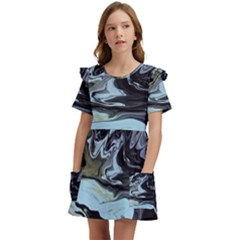 Abstract Painting Black Kids  Frilly Sleeves Pocket Dress