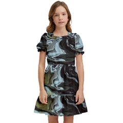 Abstract Painting Black Kids  Puff Sleeved Dress