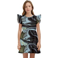 Abstract Painting Black Kids  Winged Sleeve Dress