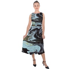 Abstract Painting Black Midi Tie-back Chiffon Dress by nateshop